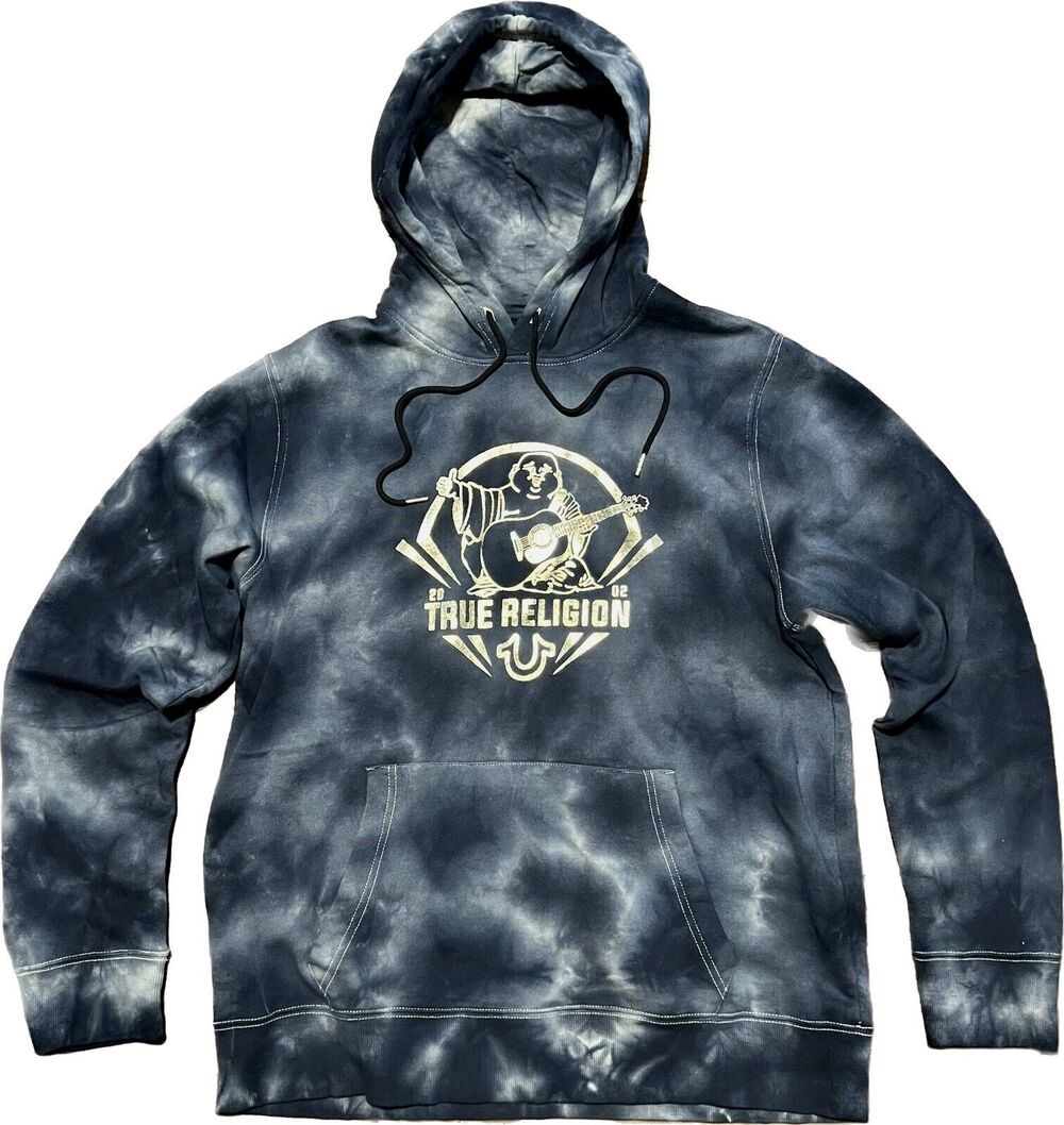 True Religion Buddha Foil Tie Dye Blue Hoodie Mens Size 2XL Pullover XXL NWT